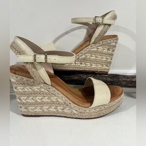 Kelly & Katie Cream Espadrille Wedge Sandals with Ankle Strap
